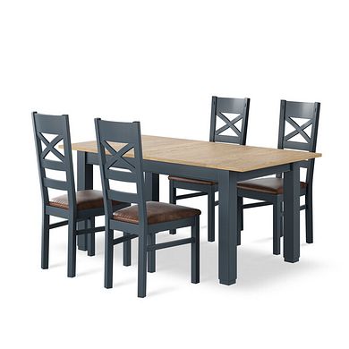 Richmond Smoked Oak Finish and Ink Blue Painted Extending Dining Table with 4 Richmond Chairs