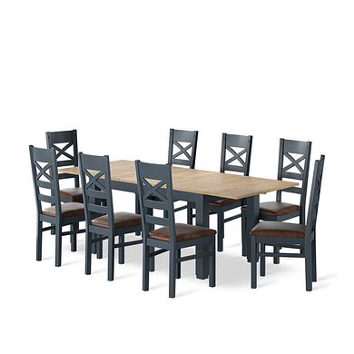 Richmond Smoked Oak Finish and Ink Blue Painted Extending Dining Table with 8 Richmond Chairs