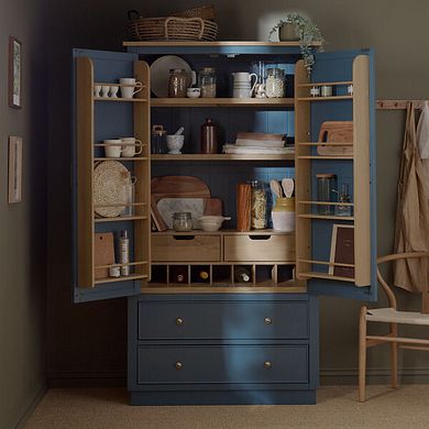 Richmond Smoked Oak Finish and Ink Blue Painted Hardwood Large Larder