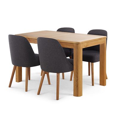 Romsey Natural Solid Oak 4ft 3" Extending Table with 4 Bette Chairs in Grey Fabric