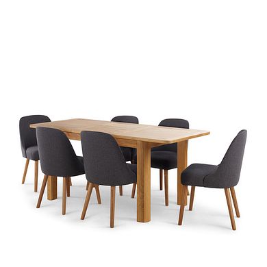 Romsey Natural Solid Oak 4ft 3" Extending Table with 6 Bette Chairs in Grey Fabric