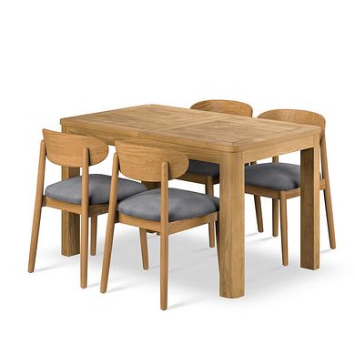 Romsey Natural Extending Dining Table and 4 Modern Natural Oak Chair with Verona Grey Fabric
