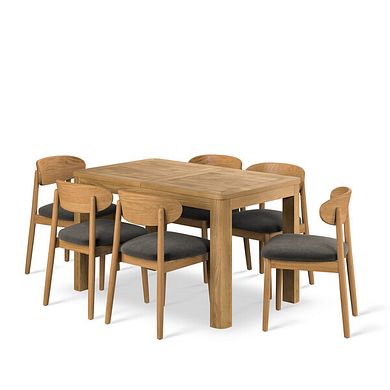 Romsey Natural Extending Dining Table and 6 Modern Natural Oak Chair with Verona Chocolate Fabric