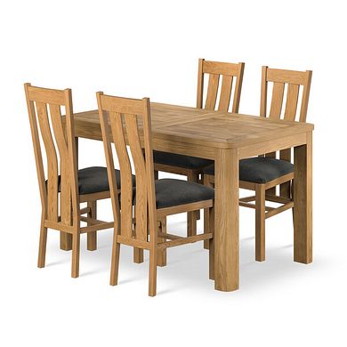 Romsey Natural Solid Oak 4ft 3 Extending Dining Table + 4 Arched Back Natural Solid Oak Chair with Verona Chocolate Fabric Seat