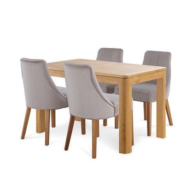 Romsey Natural Solid Oak Extending Dining Table + 4 Marlene Chairs with Oak Legs in Grey Velvet