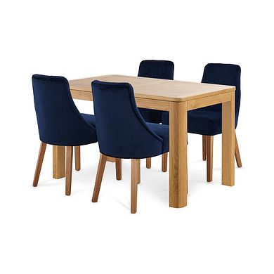 Romsey Natural Solid Oak Extending Dining Table + 4 Marlene Chairs with Oak Legs in Midnight Velvet