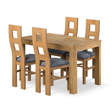 Romsey Natural Solid Oak 4ft 3" Extending Dining Table + 4 Wave Back Natural Solid Oak Chair with Dappled Silver Fabric Seat