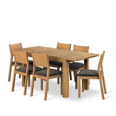 Romsey Natural Solid Oak 4ft 3 Extending Dining Table + 6 Ellison Natural Oak Chair with Verona Chocolate Fabric Seat