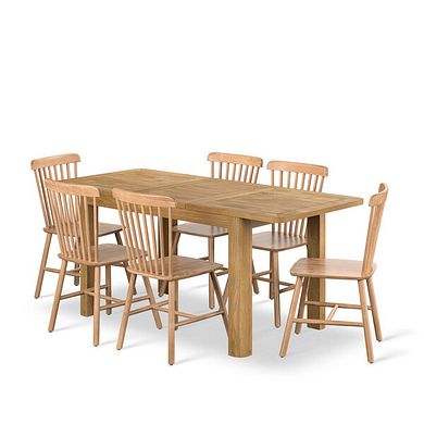 Romsey Natural Solid Oak 4ft 3 Extending Dining Table + 6 Kingham Natural Oak Spindle Chair