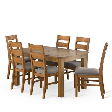 Rushmere Rustic Extending Dining Table and 6 Linear Rustic Oak Chair with Verona Mocha Fabric