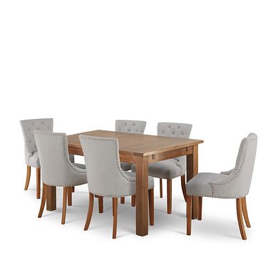 Rushmere Rustic Oak Extending Dining Table + 6 Vivien Button Back Chair in Cream Fabric