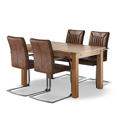 Rushmere Rustic Oak Extending Dining Table + 4 Bailey Vintage Tan Dining Armchair