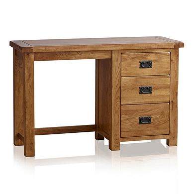 Original Rustic Solid Oak 3 Drawer Dressing Table