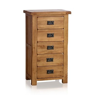 Original Rustic Solid Oak 5 Drawer Tallboy