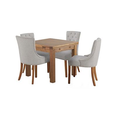 Sherwood Rustic Solid Oak 3ft Extending Table and 4 Vivien Button Back Chair in Cream Fabric