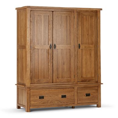 Original Rustic Solid Oak Triple Wardrobe
