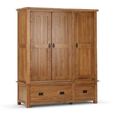 Original Rustic Solid Oak Triple Wardrobe