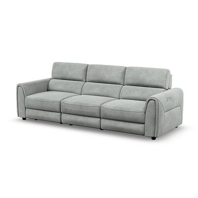 Santorini Modular 3 Seater Power Chaise Left Hand Corner Sofa and Power Headrest in Nomad Pebble Fabric- GROUP 9