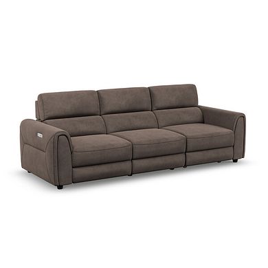 Santorini Modular 3 Seater Power Chaise Right Hand Corner Sofa in Dapple Chocolate Fabric- GROUP 9 in Nomad Driftwood Fabric- GROUP 9