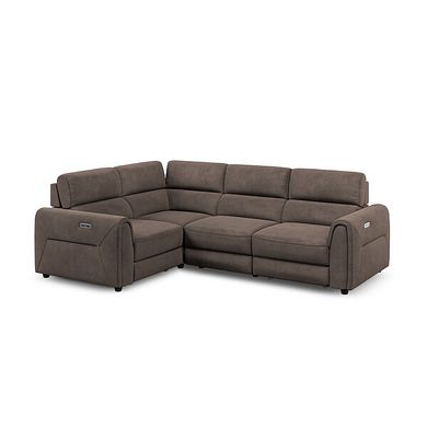 Santorini Modular 4 Seater Power Chaise Right Hand Corner Sofa with Power Headrests in Nomad Driftwood Fabric- GRO