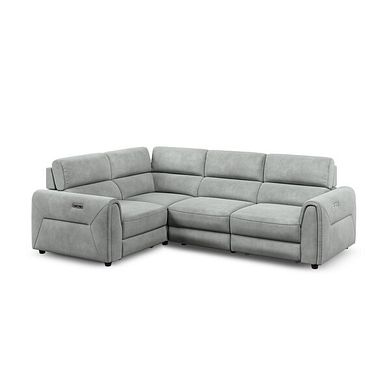 Santorini Modular 4 Seater Power Chaise Right Hand Corner Sofa with Power Headrests in Nomad Pebble Fabric- GROUP 