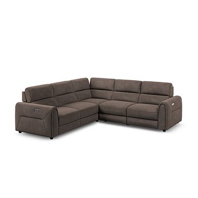Santorini Modular 5 Seater Electric Reclining Corner Sofa with Power Headrests in Nomad Driftwood Fabric- GROUP 3