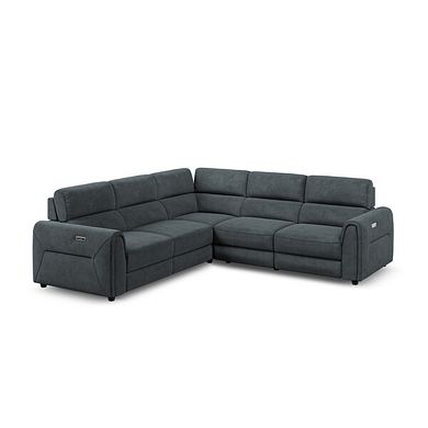 Santorini Modular 5 Seater Electric Reclining Corner Sofa with Power Headrests in Nomad Harbour Mist Fabric- GROUP 3