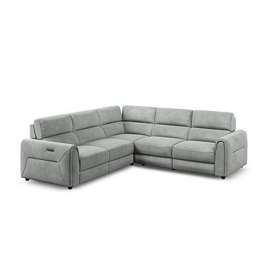 Santorini Modular 5 Seater Electric Reclining Corner Sofa with Power Headrests in Nomad Pebble Fabric- GROUP 3