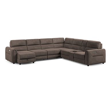 Santorini Modular 6 Seater Power Chaise Left Hand Corner Sofa and Power Headrests in Nomad Driftwood Fabric  - GROUP 18