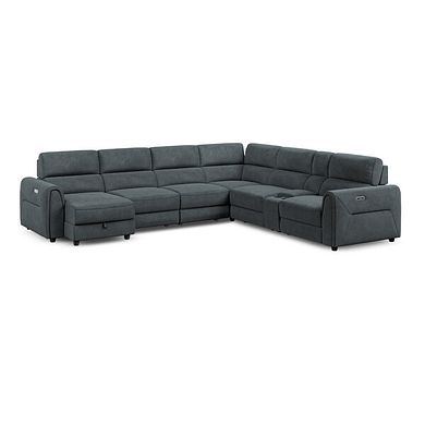 Santorini Modular 6 Seater Power Chaise Left Hand Corner Sofa and Power Headrests in Nomad Harbour Mist Fabric  - GROUP 18
