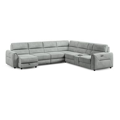 Santorini Modular 6 Seater Power Chaise Left Hand Corner Sofa and Power Headrests in Nomad Pebble Fabric  - GROUP 18