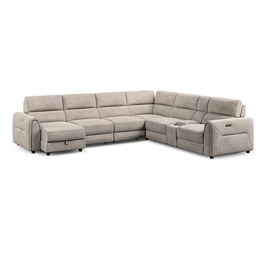 Santorini Modular 6 Seater Power Chaise Left Hand Corner Sofa and Power Headrests in Nomad Sahara Fabric  - GROUP 18