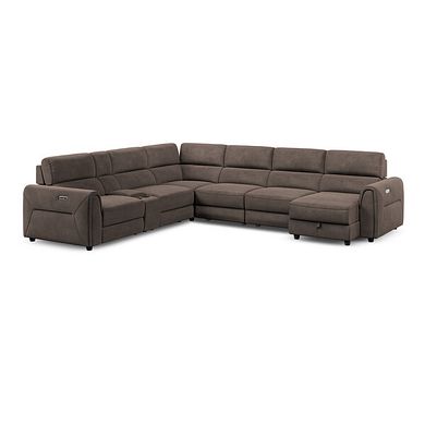 Santorini Modular 6 Seater Power Chaise Right Hand Corner Sofa and Power Headrests in Nomad Driftwood Fabric  - GROUP 19
