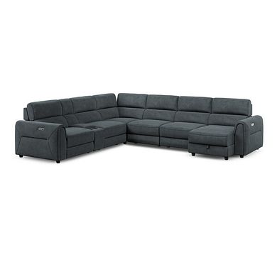 Santorini Modular 6 Seater Power Chaise Right Hand Corner Sofa and Power Headrests in Nomad Harbour Mist Fabric  - GROUP 19