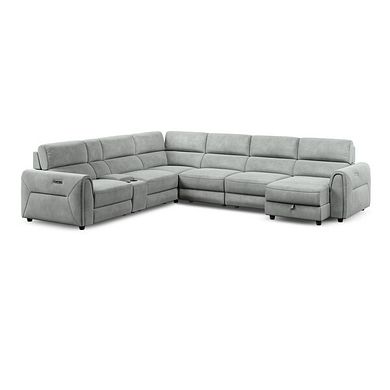 Santorini Modular 6 Seater Power Chaise Right Hand Corner Sofa and Power Headrests in Nomad Pebble Fabric  - GROUP 19