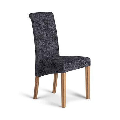 Scroll Back Chair in Brooklyn Asteroid Grey Crushed Chenille with Oak Legs