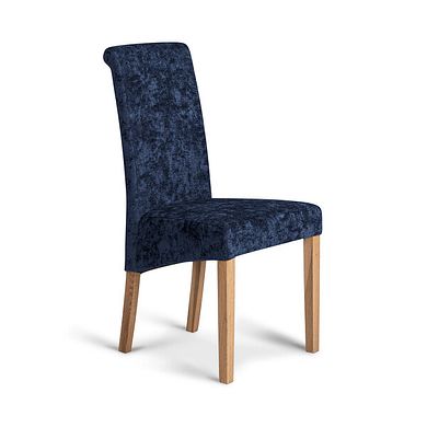 Scroll Back Chair in Brooklyn Hummingbird Blue Crushed Chenille with Oak Legs