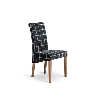 Scroll Back Chair in Checked Slate with Oak Legs