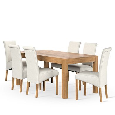 Scroll Back Chair in Conway Stone Fabric with Solid Oak Legs