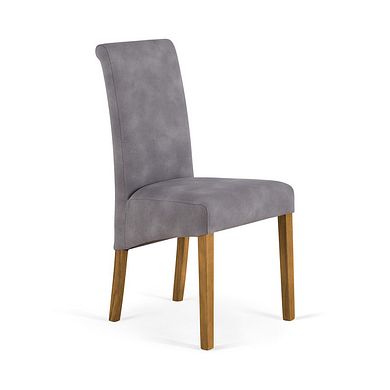 Scroll Back Chair in Dappled Silver Fabric with Solid Oak Legs