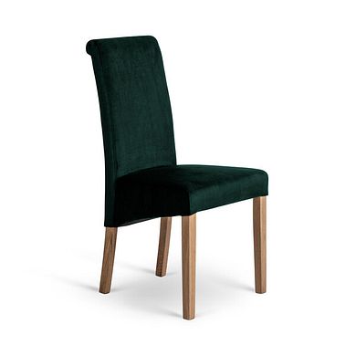 Scroll Back Chair in Heritage Bottle Green Velvet with Oak Legs