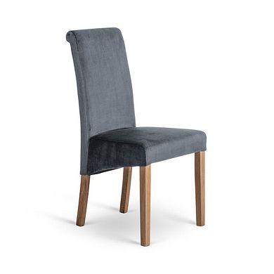 Scroll Back Chair in Heritage Granite Velvet with Oak Legs