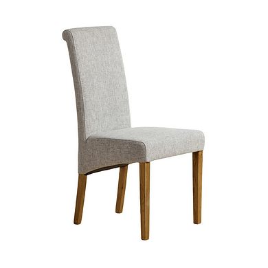 Scroll Back Chair in Plain Grey Fabric with Solid Oak Legs