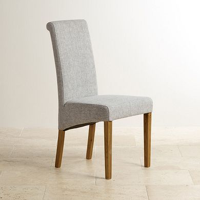 Scroll Back Chair in Plain Grey Fabric with Solid Oak Legs