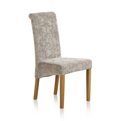 Scroll Back Chair in Plain Truffle Fabric with Solid Oak Legs