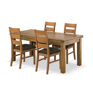 Sherwood Extending Dining Table and 4 Linear Rustic Oak Chair with Verona Green Fabric