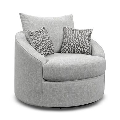 Malvern Swivel Cuddler Chair in Silver fabric
