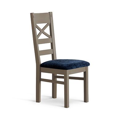 St Ives Light Grey Painted Chair with Brooklyn Hummingbird Blue Crushed Chenille Seat