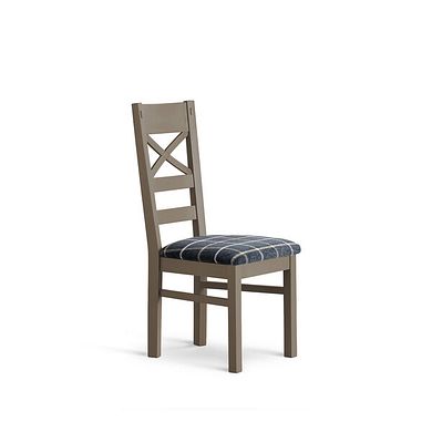 St Ives Light Grey Painted Chair with Checked Slate Grey Fabric Seat