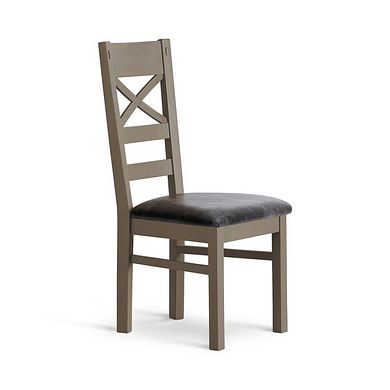 St Ives Light Grey Painted Chair with Vintage Black Leather Look Fabric Seat